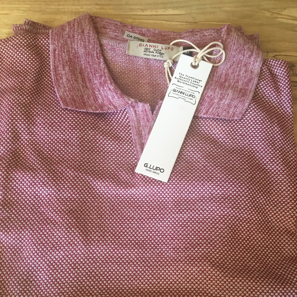 NWT Gianni Lupo Red/White/Pink Mens Polo Shirt Size Small